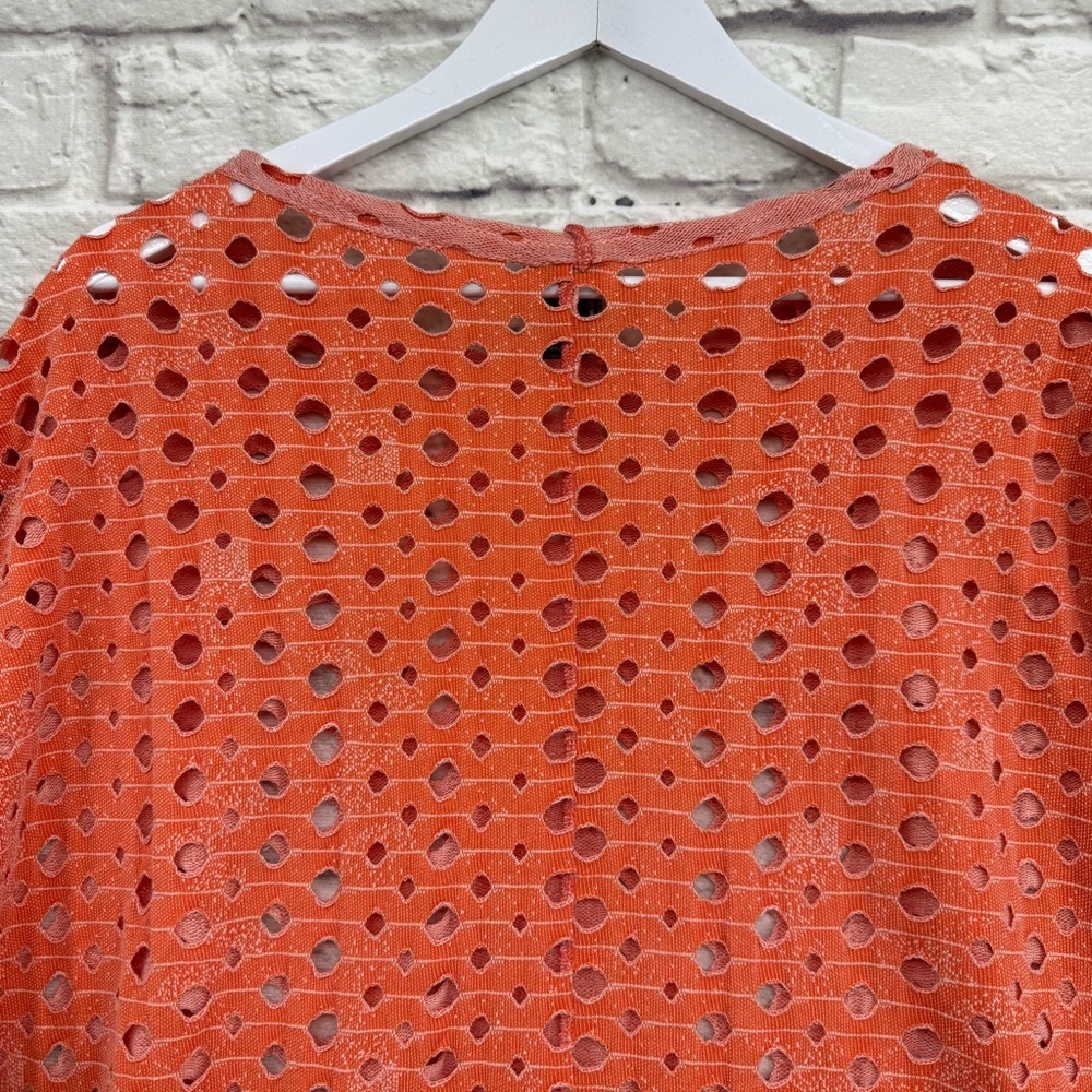 Clara Sunwoo Oversized Laser-Cut Perforated Knit Top - Coral/Orange XS - Picture 7 of 12